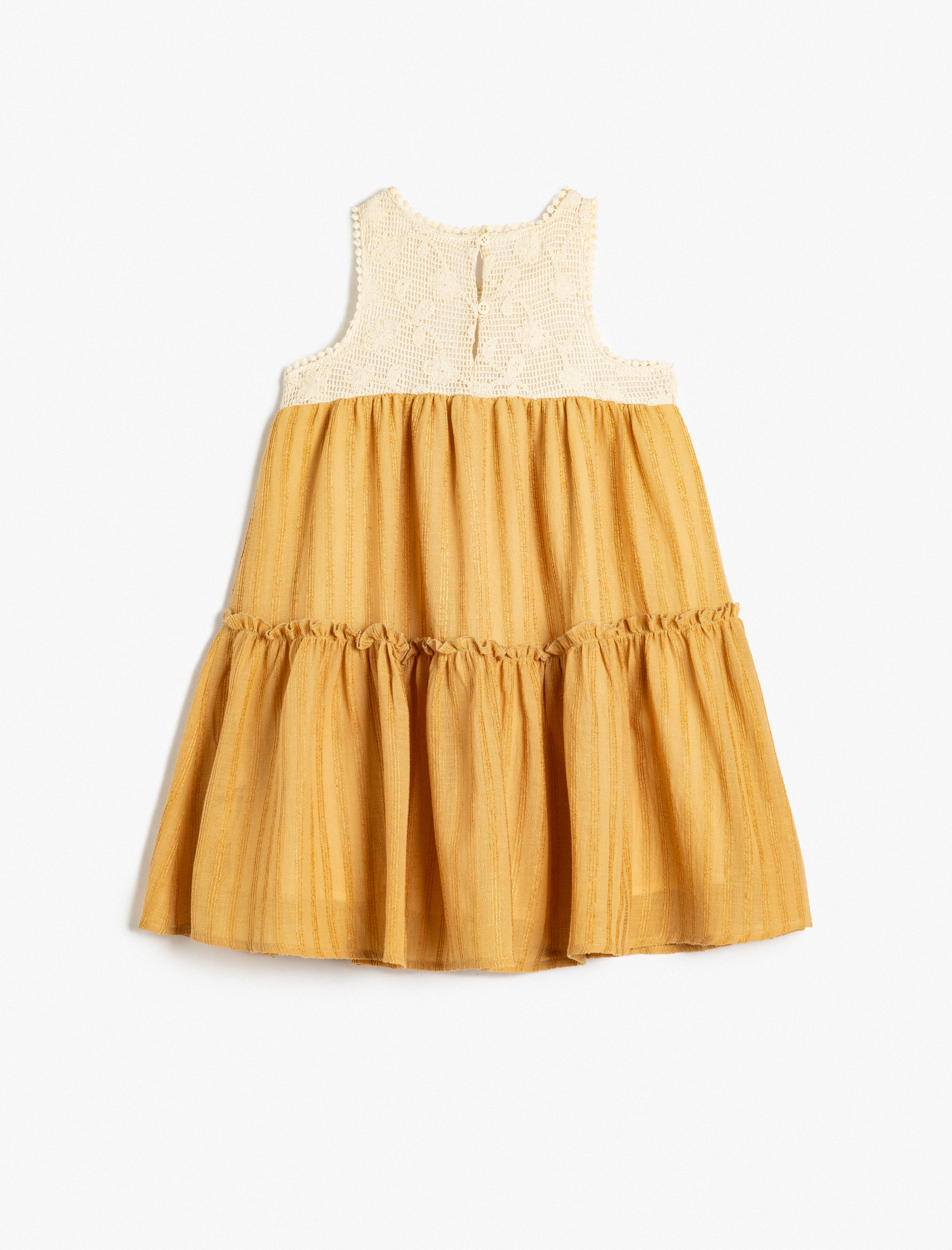 Kız Çocuk Askılı Elbise Dantel Detaylı Katlı Pamuklu