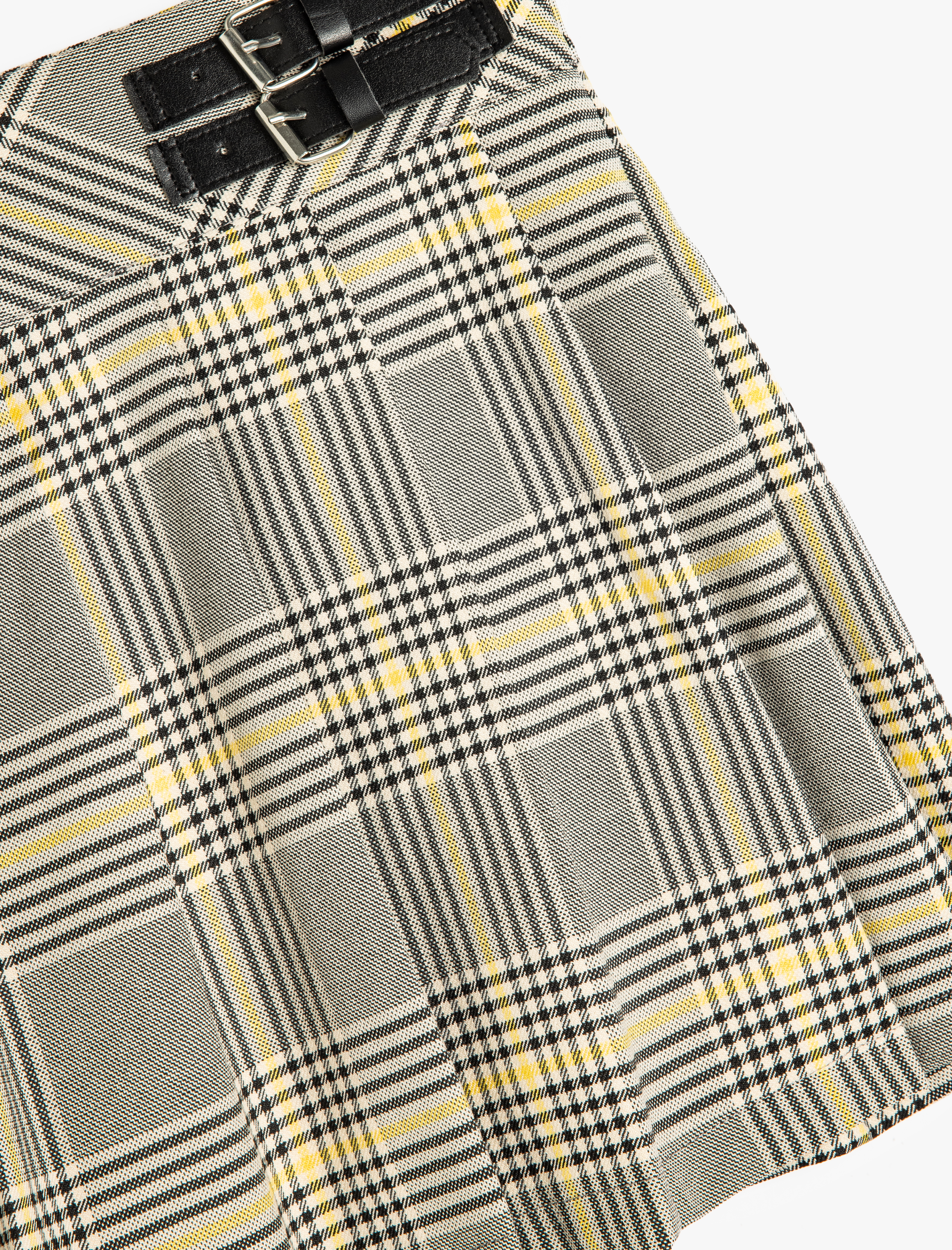  Kız Çocuk Viskon Karışımlı Kemer Detaylı Ekose Pileli Etek