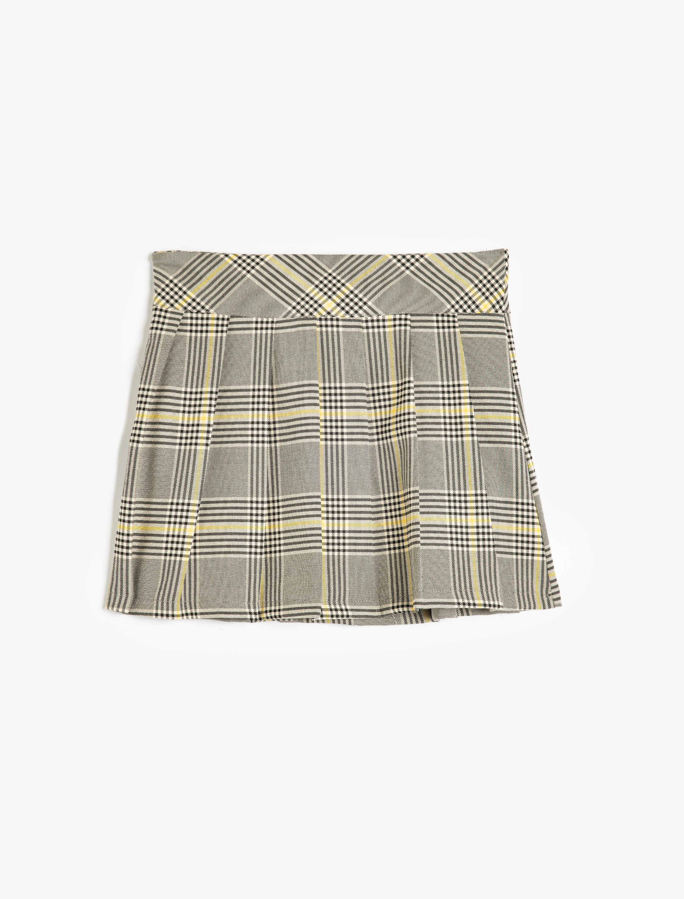  Kız Çocuk Viskon Karışımlı Kemer Detaylı Ekose Pileli Etek