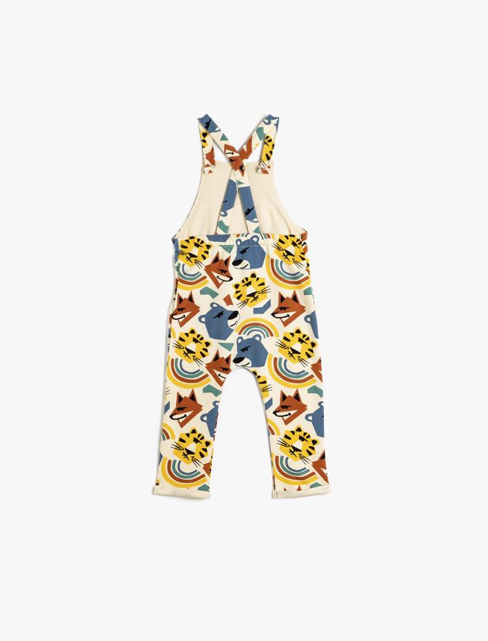 Erkek Bebek Pamuklu Hayvan Baskılı Askılı Şardonlu Uzun Tulum