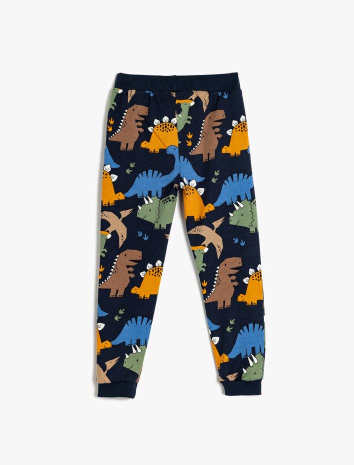 Erkek Bebek Şardonlu Jogger Eşofman Altı Dinozor Baskılı Beli Bağlamalı