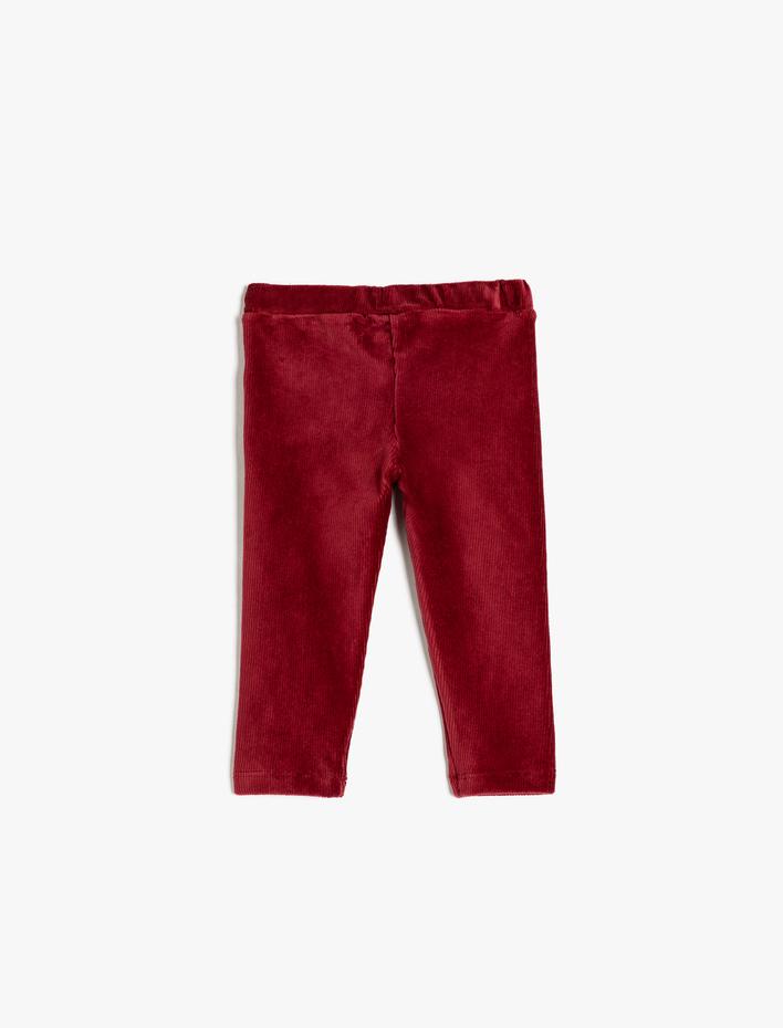 Kız Bebek Pamuklu Beli Lastikli Cep Detaylı Kadife Fitilli Tayt