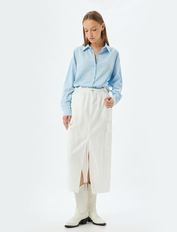  Oversize Gömlek Uzun Kollu Dokulu Klasik Yaka Düğmeli