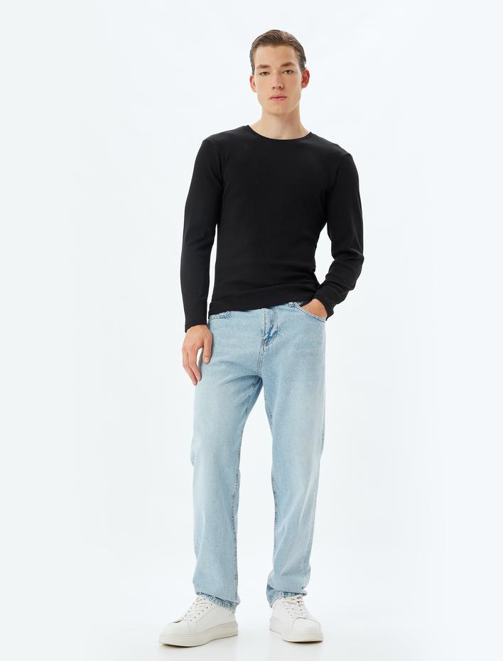  Slim Fit Tişört Bisiklet Yaka Uzun Kollu Kaşkorse Pamuklu