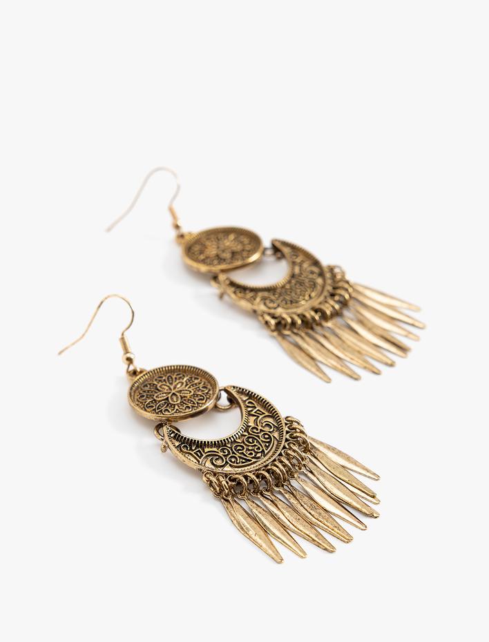 Kadın Etnik Küpe Dokulu Sallantılı Büyük Boy - Koton X Zeynep Bastık