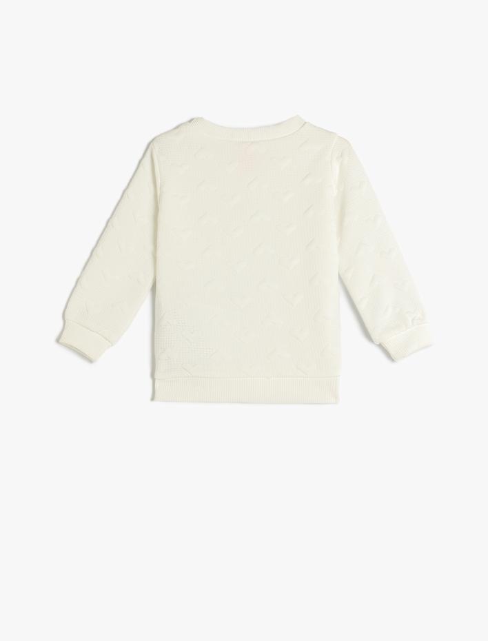 Kız Bebek Basic Sweatshirt Uzun Kollu Bisiklet Yaka Kalp Detaylı Dokulu