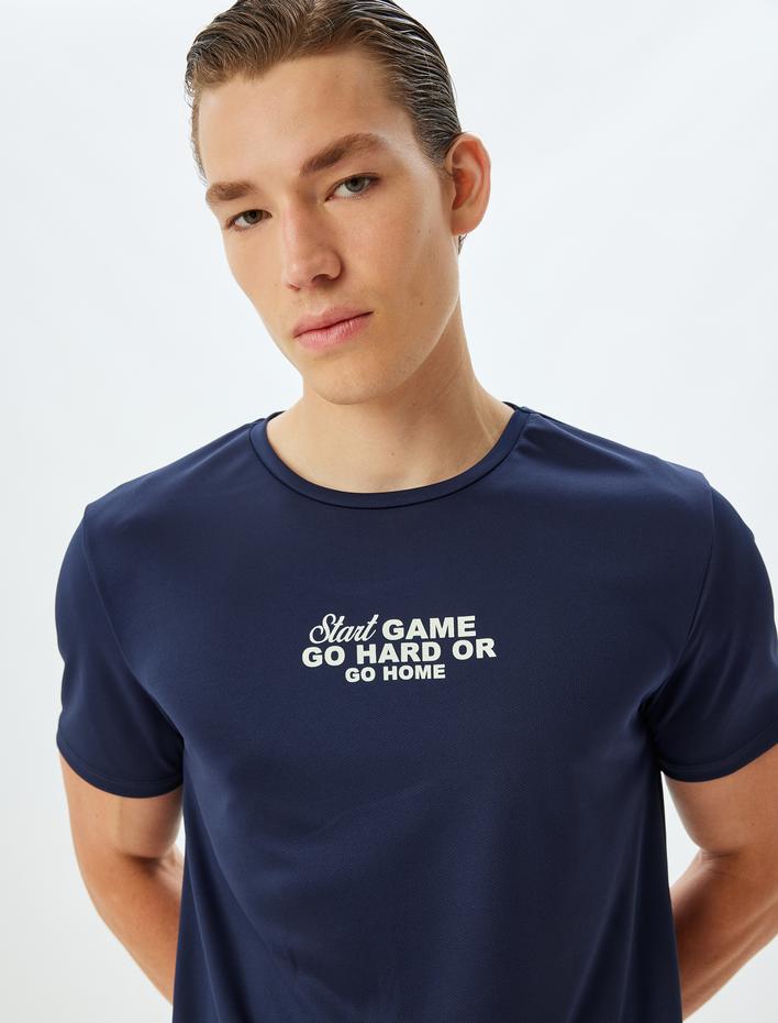  Spor Tişört Slogan Baskılı Bisiklet Yaka Kısa Kollu