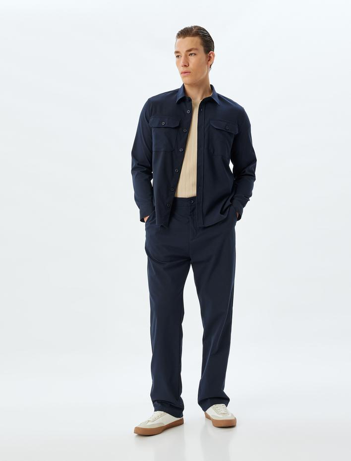  Uzun Kollu Gömlek Kapaklı Cep Detaylı Viskon Karışımlı Regular Fit