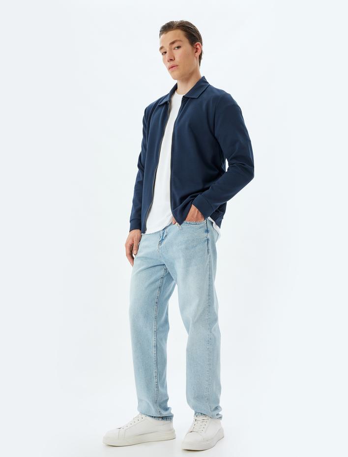  Fermuarlı Ceket Gömlek Yaka Cepli Pamuk Karışımlı