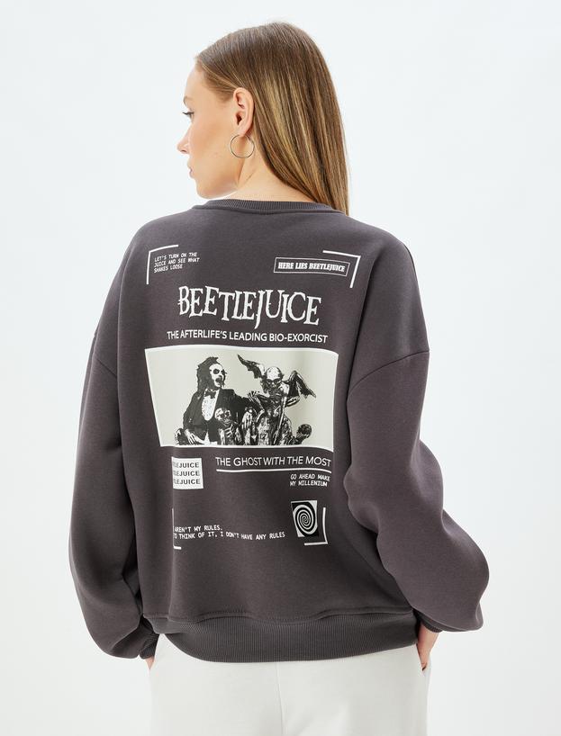 Beetlejuice Oversize Sweatshirt Arkası Baskılı Bisiklet Yaka Lisanslı_3