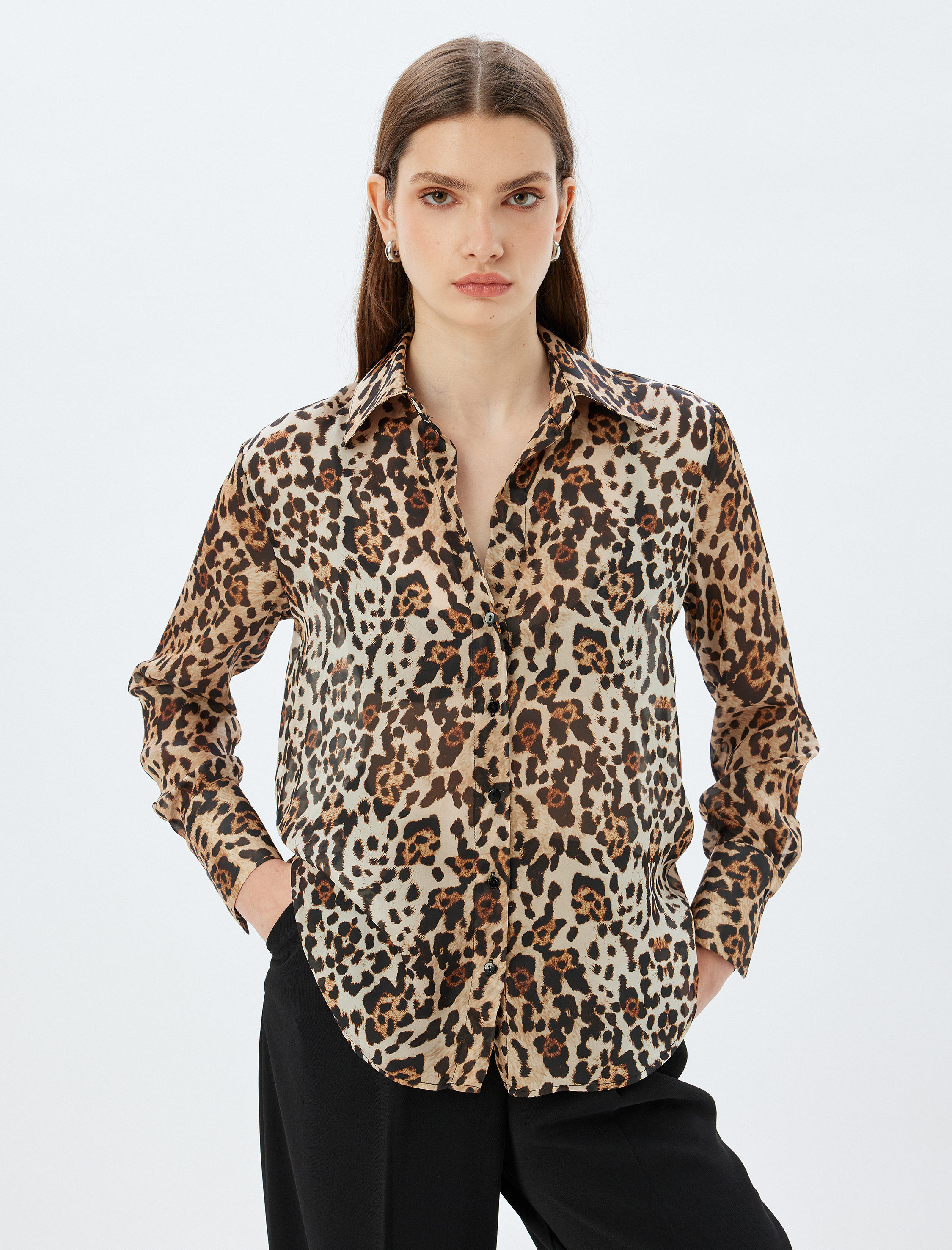   Leopar Desenli Gömlek Regular Fit Uzun Kollu
