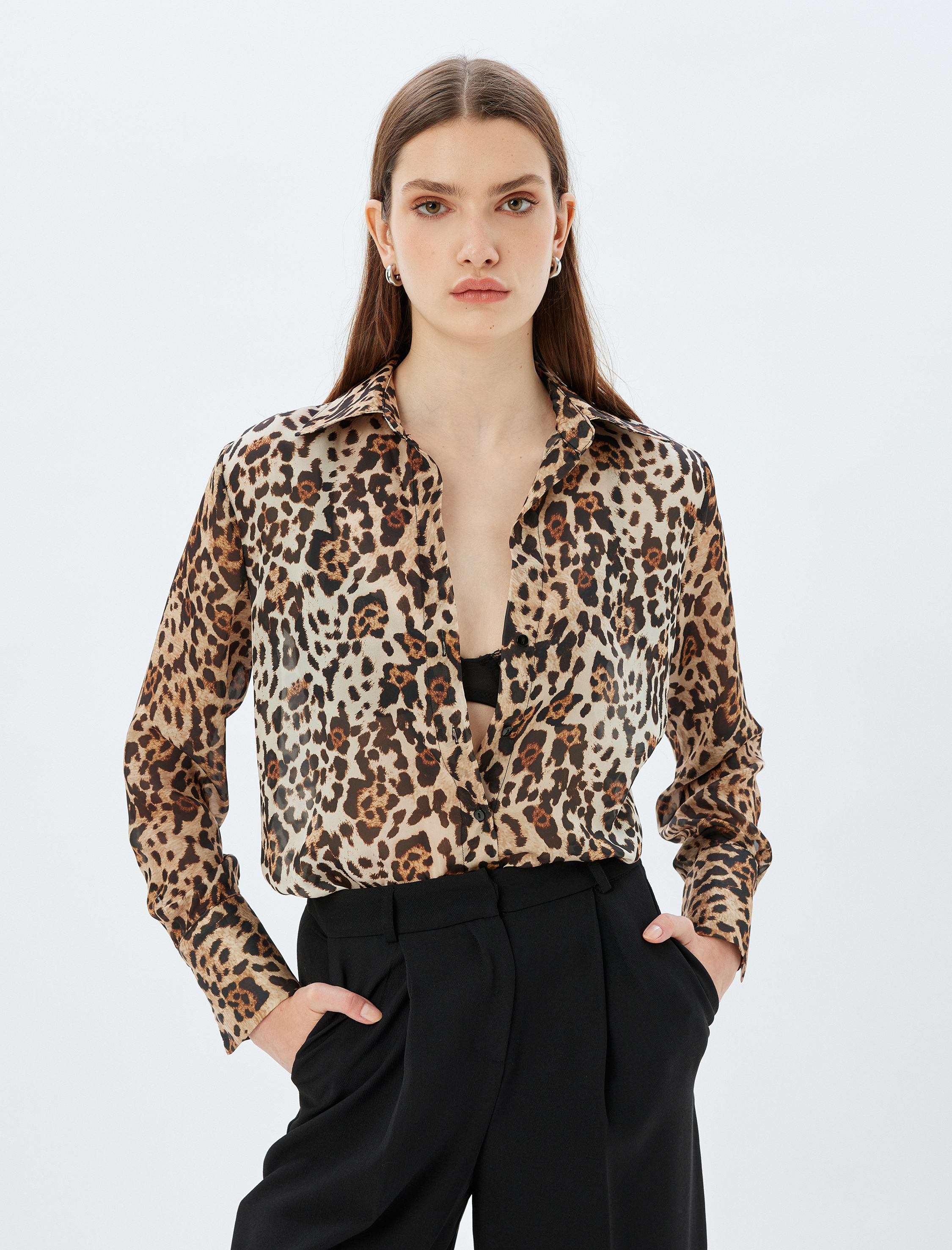   Leopar Desenli Gömlek Regular Fit Uzun Kollu