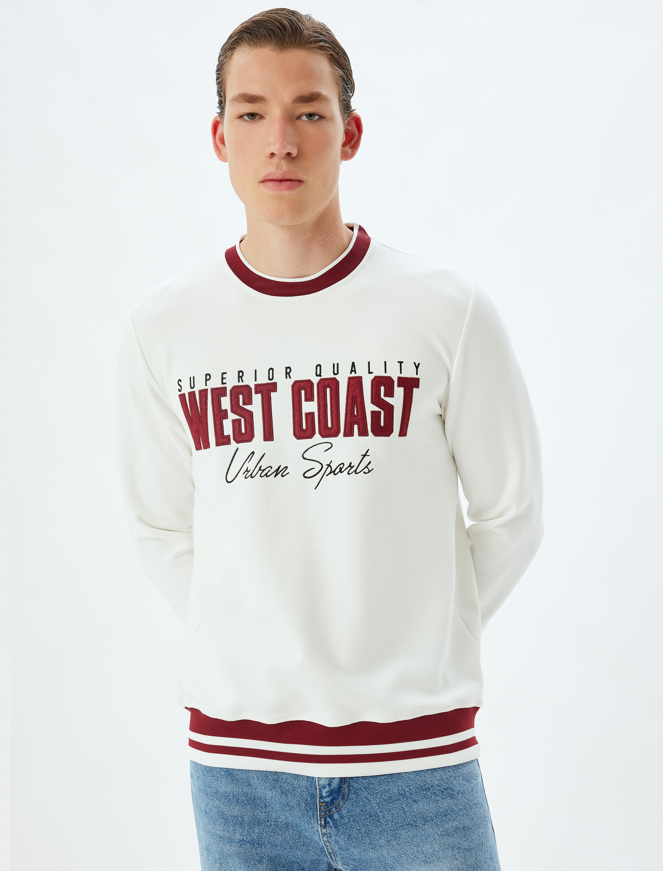   Slogan Baskılı Sweatshirt Bisiklet Yaka Şardonlu Pamuk Karışımlı