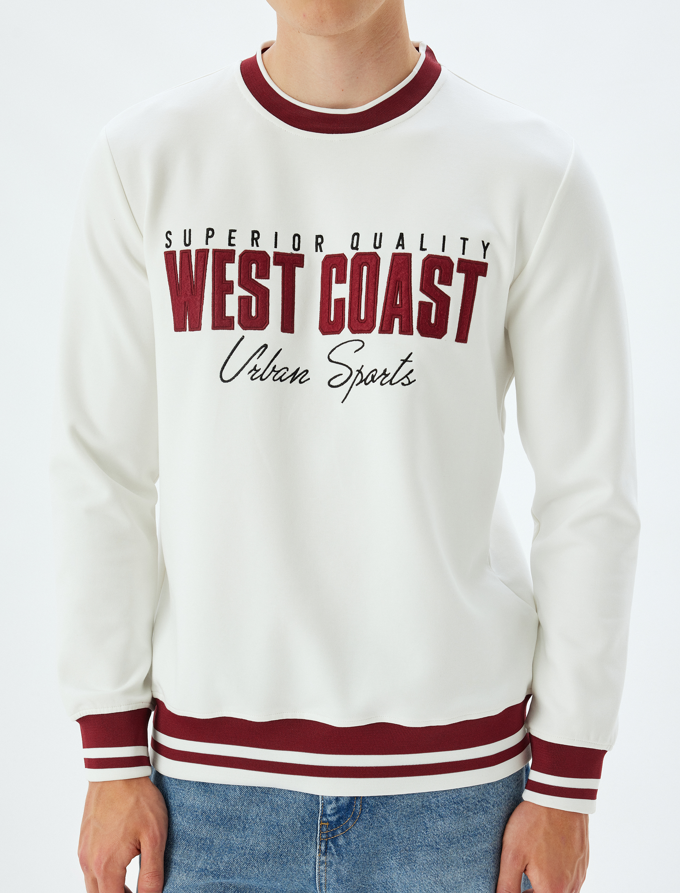   Slogan Baskılı Sweatshirt Bisiklet Yaka Şardonlu Pamuk Karışımlı