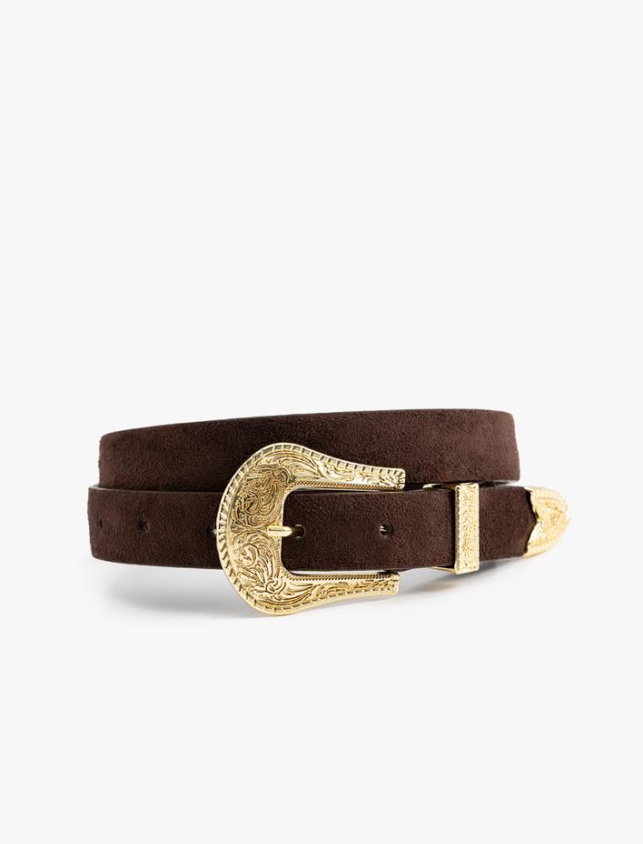 Kadın Suni Deri Kemer Metal Gold Toka Detaylı - Koton X Zeynep Bastık