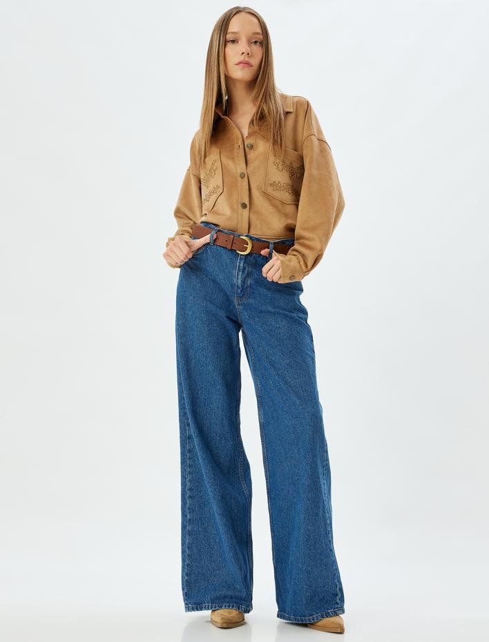  Koton X Zeynep Bastık - Süet Görünümlü Cepli Zımba Detaylı Gömlek Ceket