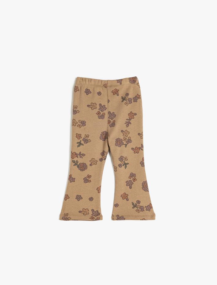 Kız Bebek İspanyol Paça Tayt Çiçek Baskılı Ribanalı Pamuklu