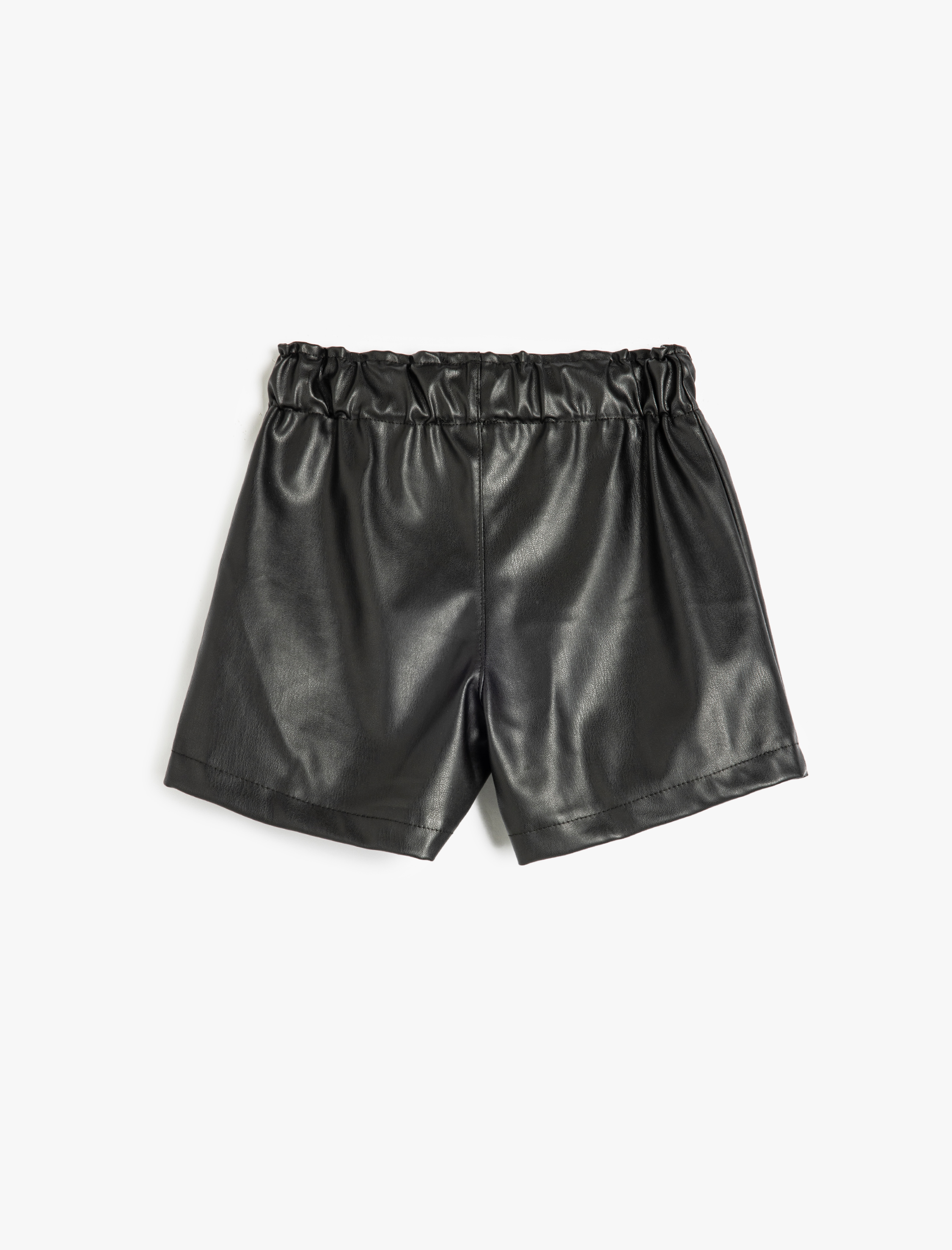  Kız Çocuk Beli Lastikli Cep Detaylı Deri Görünümlü Şort