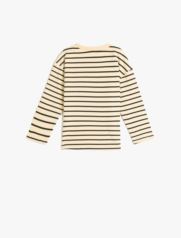 Erkek Bebek Tişört Uzun Kollu Kaplan İşlemeli Bisiklet Yaka Pamuklu Şardonlu