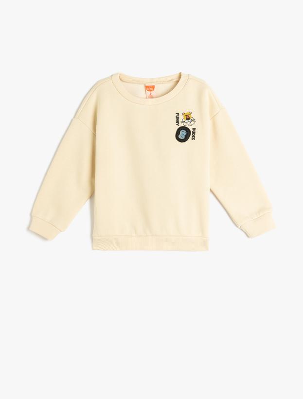 Sweatshirt Baskı Detaylı Uzun Kollu Bisiklet Yaka Şardonlu_0