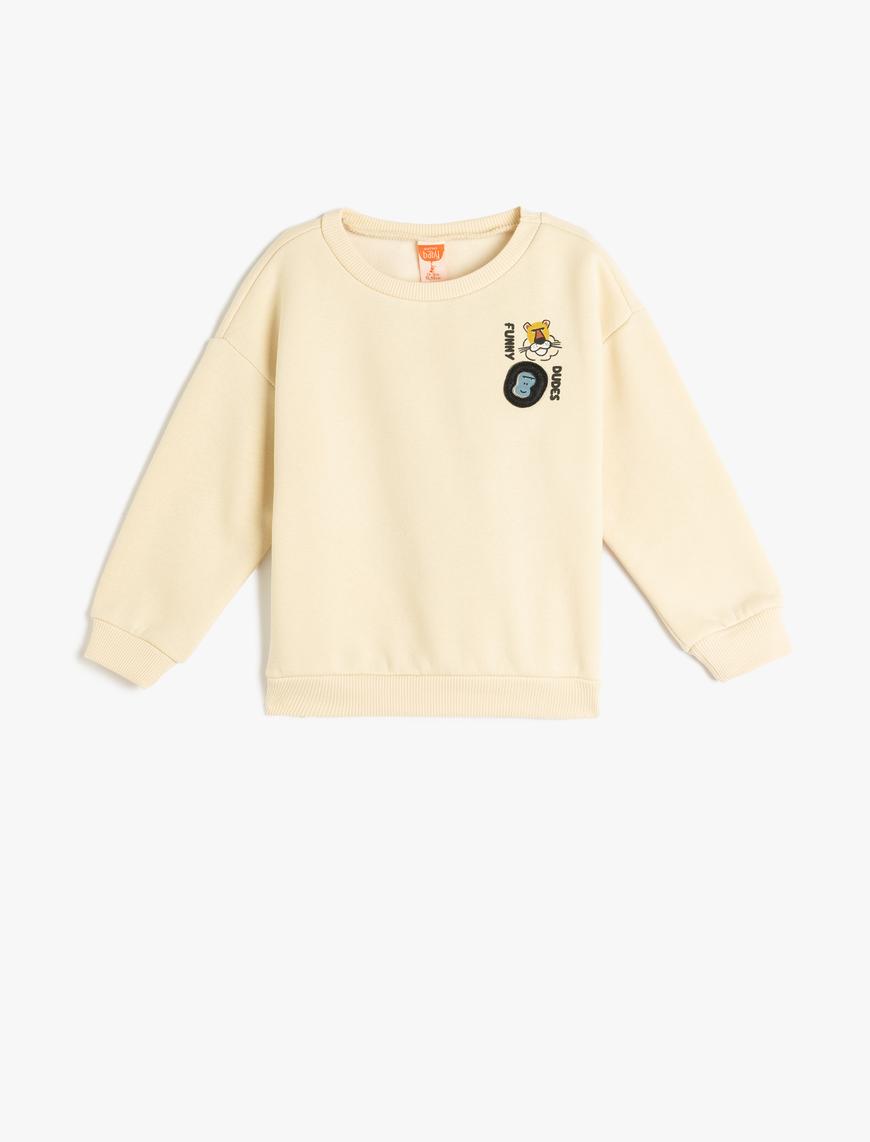  Erkek Bebek Sweatshirt Baskı Detaylı Uzun Kollu Bisiklet Yaka Şardonlu