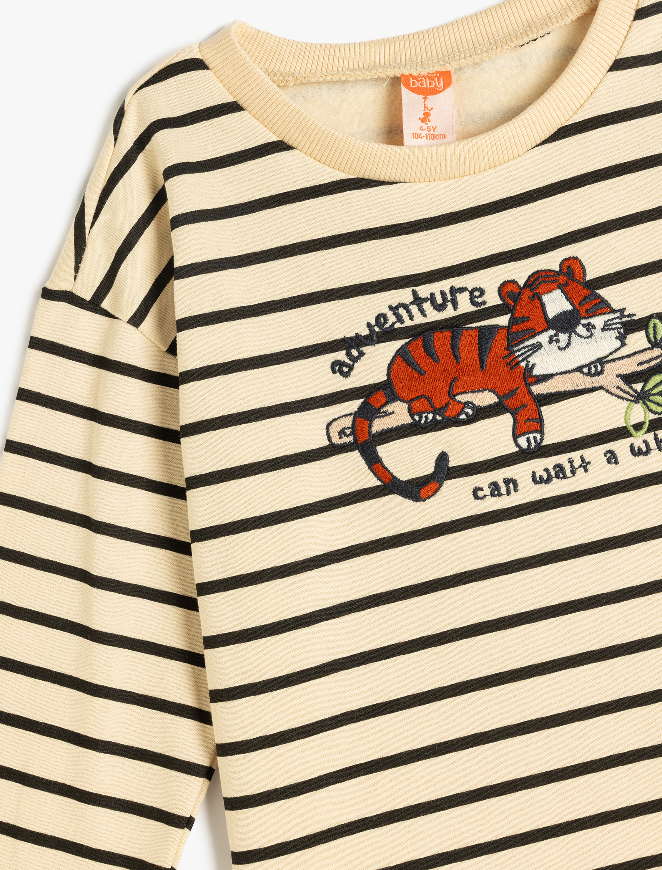  Erkek Bebek Tişört Uzun Kollu Kaplan İşlemeli Bisiklet Yaka Pamuklu Şardonlu