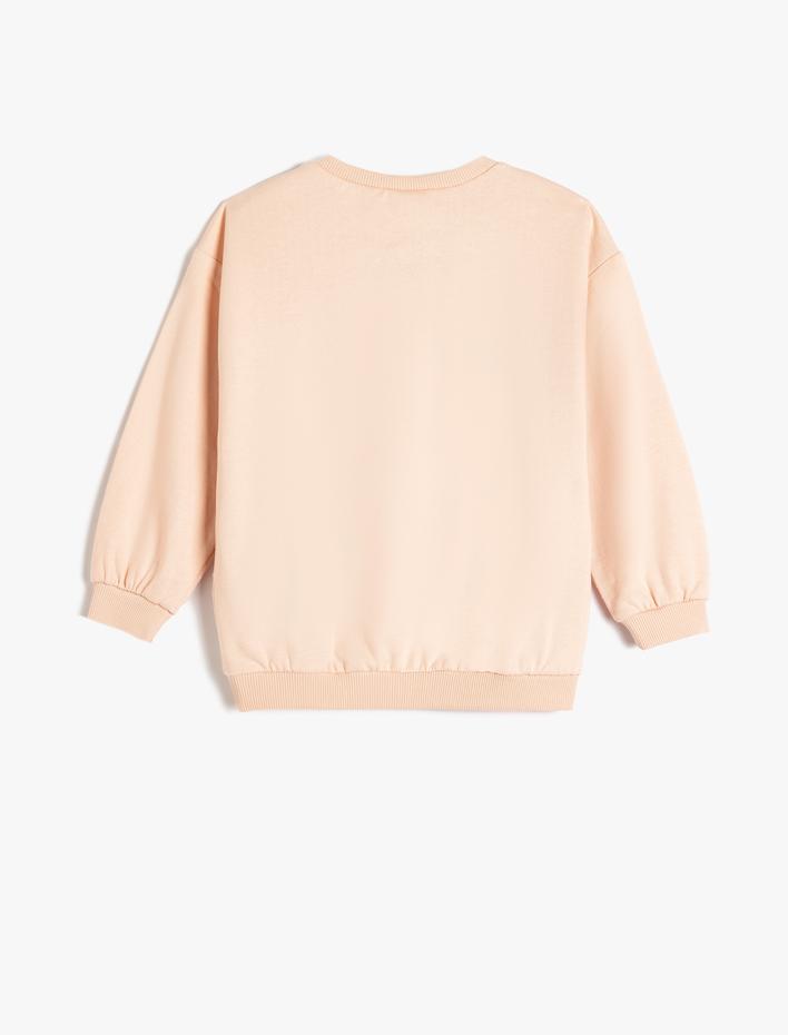 Kız Bebek Sweat Bisiklet Yaka Uzun Kollu Fiyonk Baskılı Pamuklu