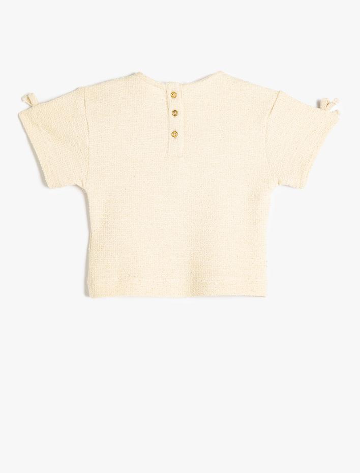 Kız Bebek Fiyonklu Kısa Kollu Bisiklet Yaka Pamuklu Tüvit Tişört