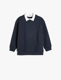 Okul Sweatshirt Basic Okul Gömleği Yaka Detaylı Uzun Kollu Pamuklu