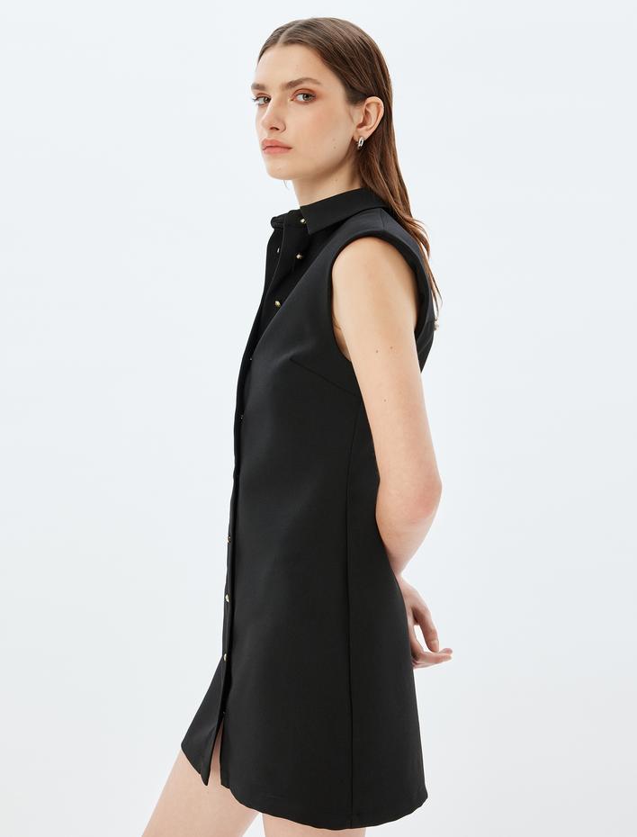  Mini Boy Düğmeli Kolsuz Gömlek Elbise