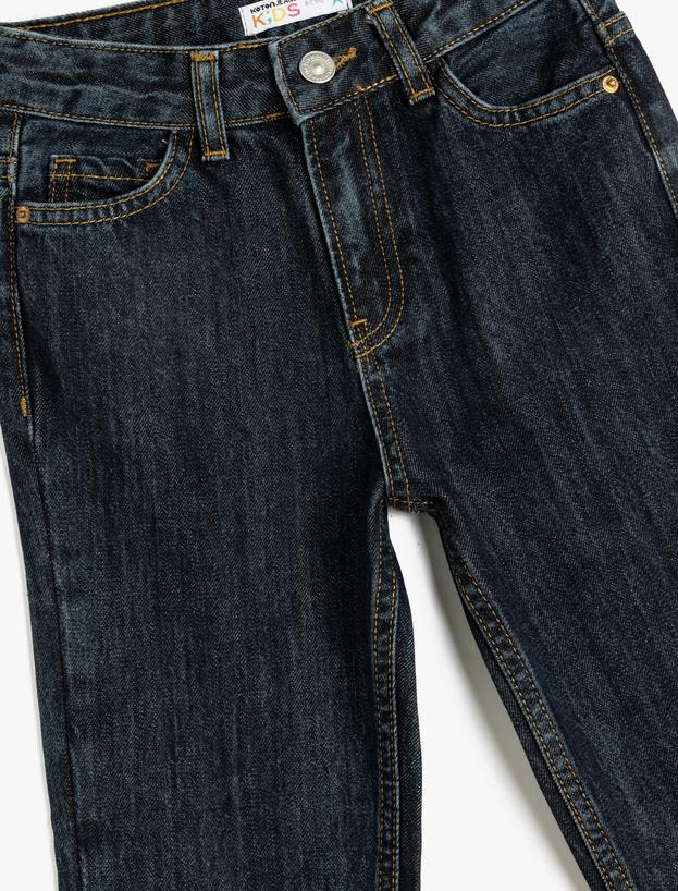 Kot Pantolon Düz Paça Normal Bel - Straight Jean Beli Ayarlanabilir Lastikli_2