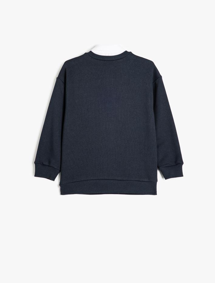 Erkek Çocuk Okul Gömleği Yaka Detaylı Uzun Kollu Pamuklu Basic Sweatshirt