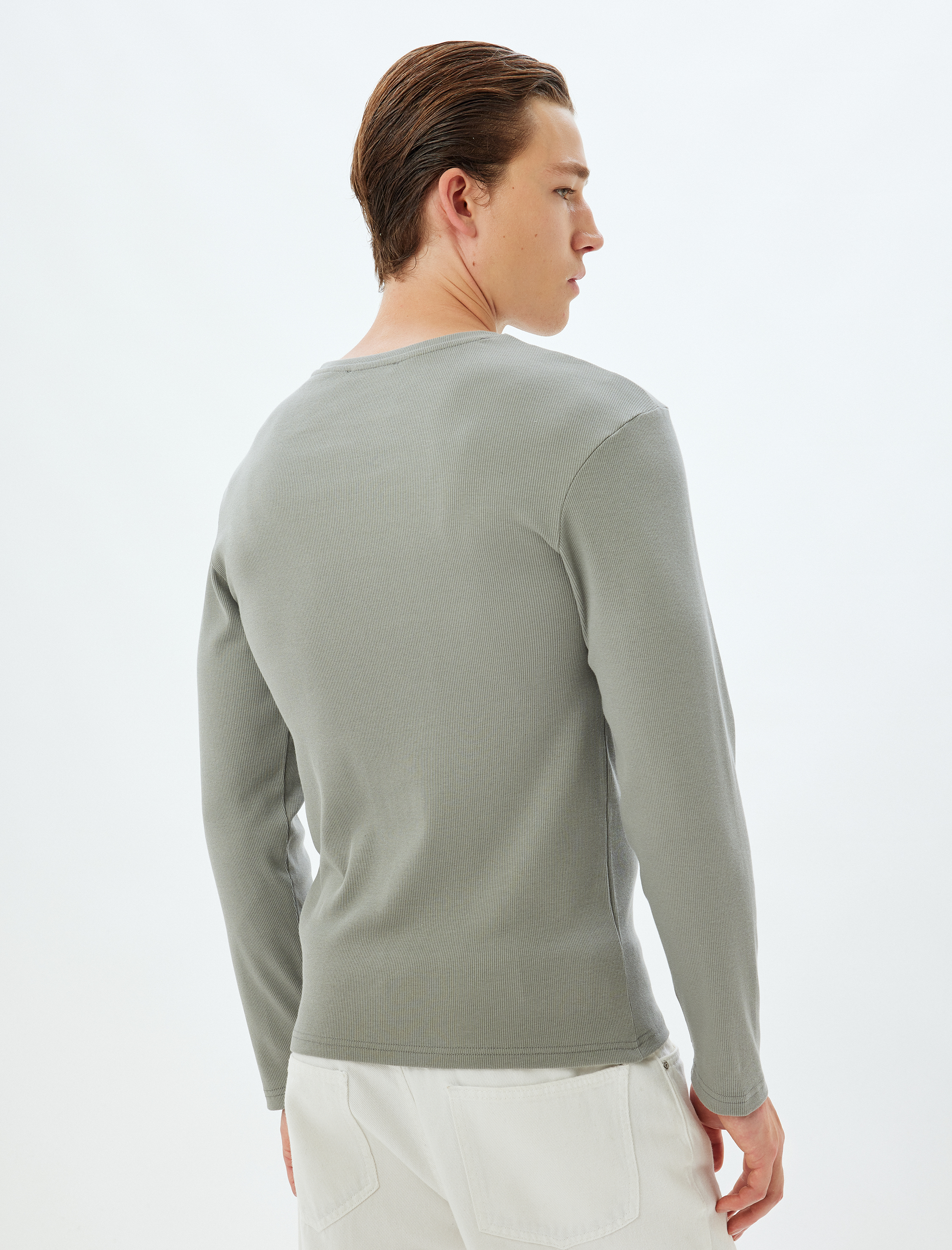   Slim Fit Tişört Bisiklet Yaka Uzun Kollu Kaşkorse Pamuklu