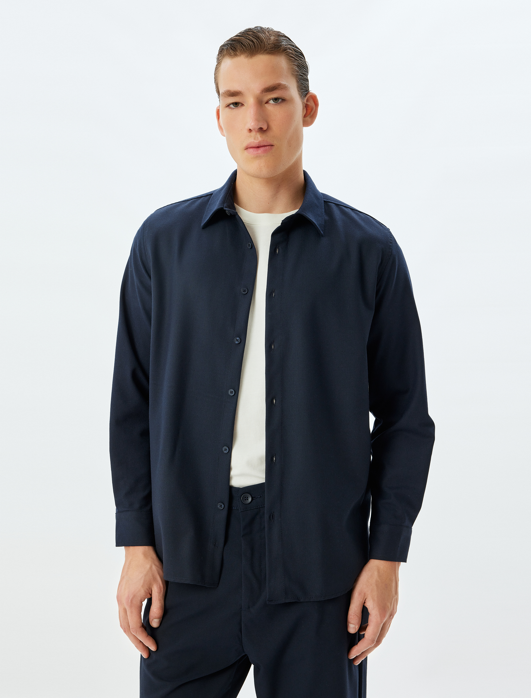   Basic Gömlek Uzun Kollu Viskon Karışımlı Regular Fit