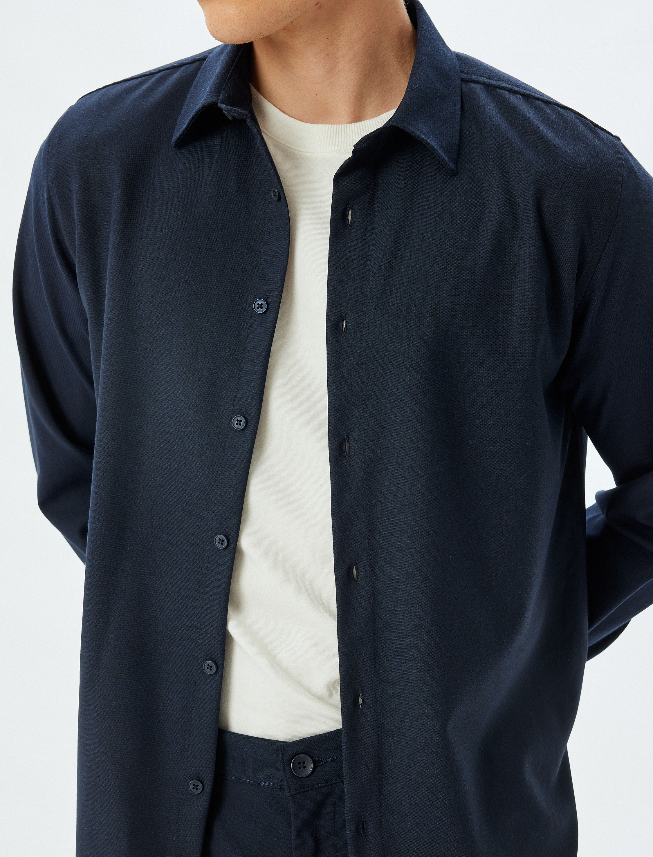   Basic Gömlek Uzun Kollu Viskon Karışımlı Regular Fit