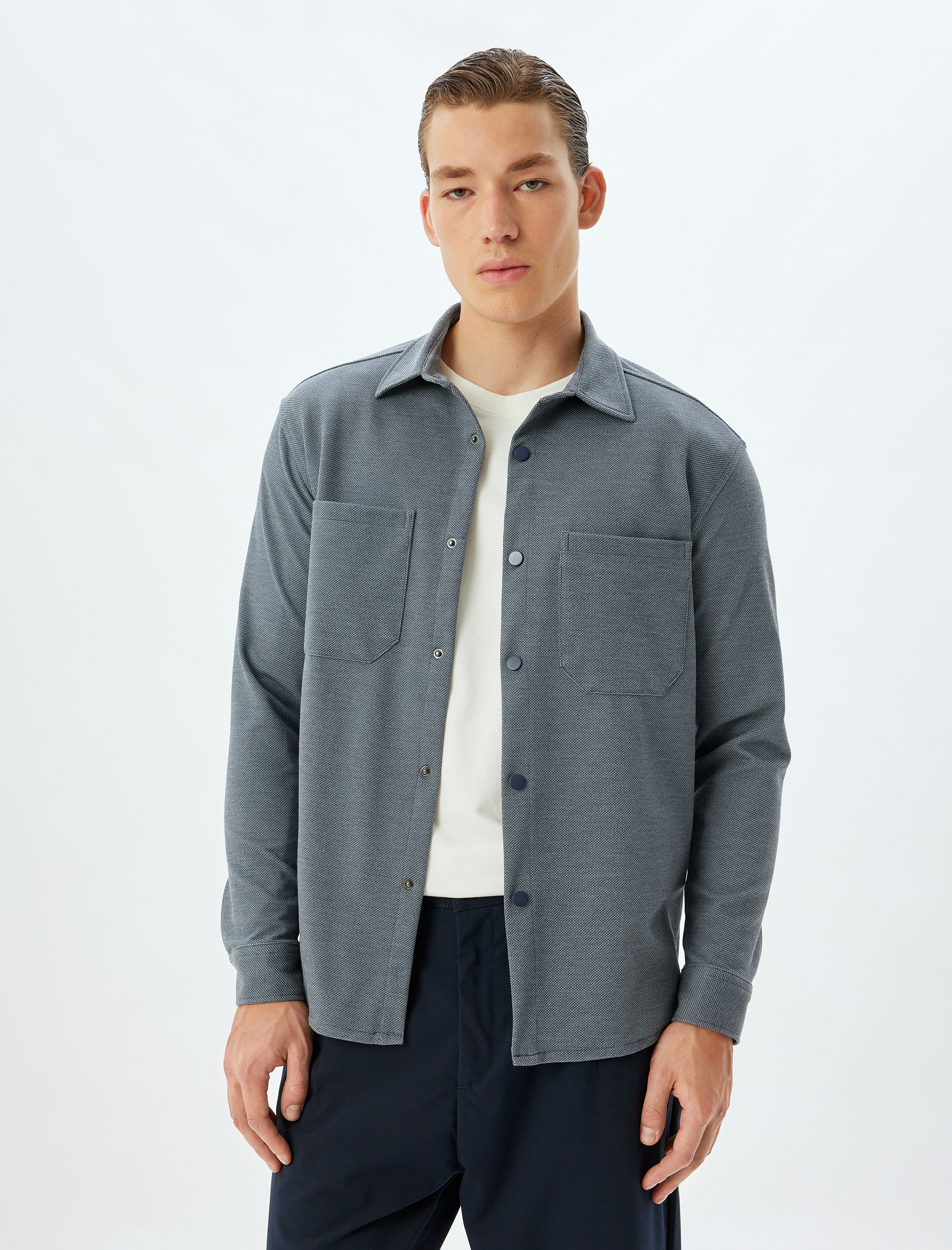   Uzun Kollu Gömlek Cep Detaylı Viskon Karışımlı Regular Fit