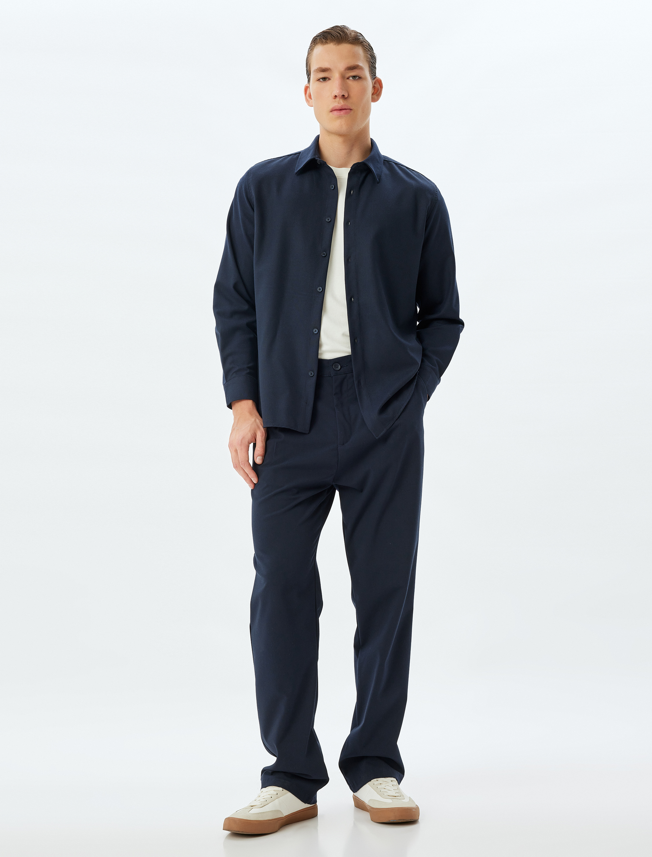   Basic Gömlek Uzun Kollu Viskon Karışımlı Regular Fit