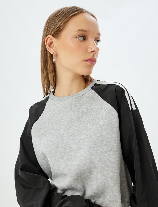 Crop Oversize Sweatshirt Reglan Kollu Bisiklet Yaka Biyeli_0