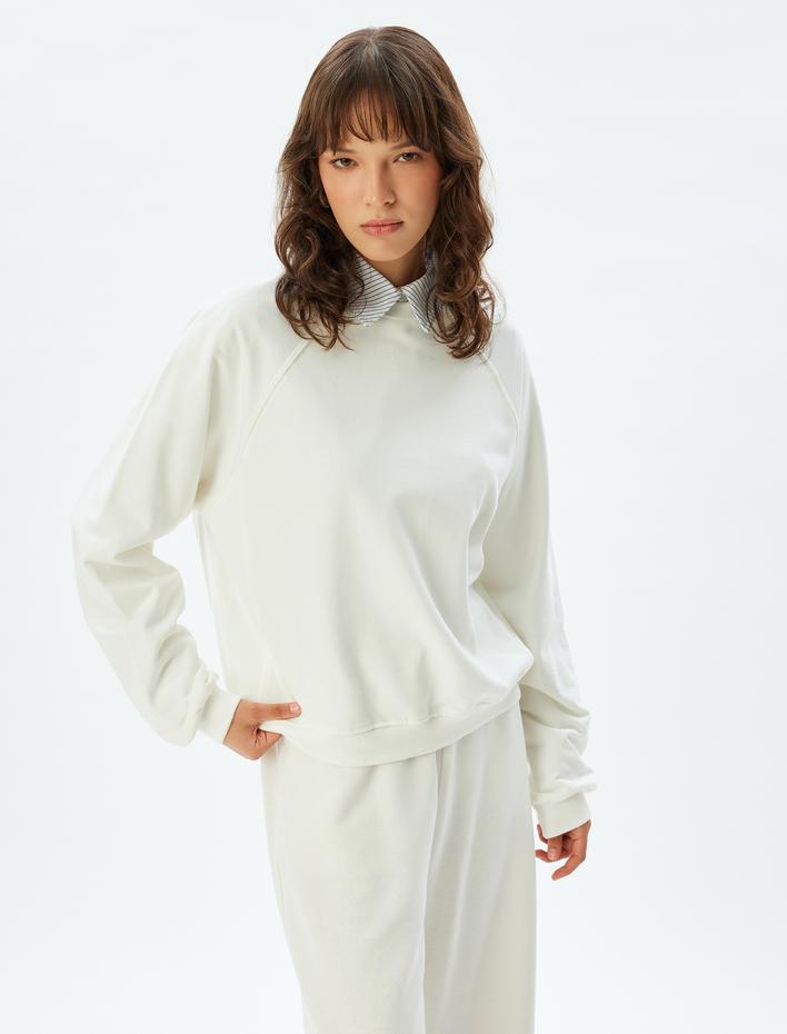  Basic Sweatshirt Bisiklet Yaka Uzun Kollu