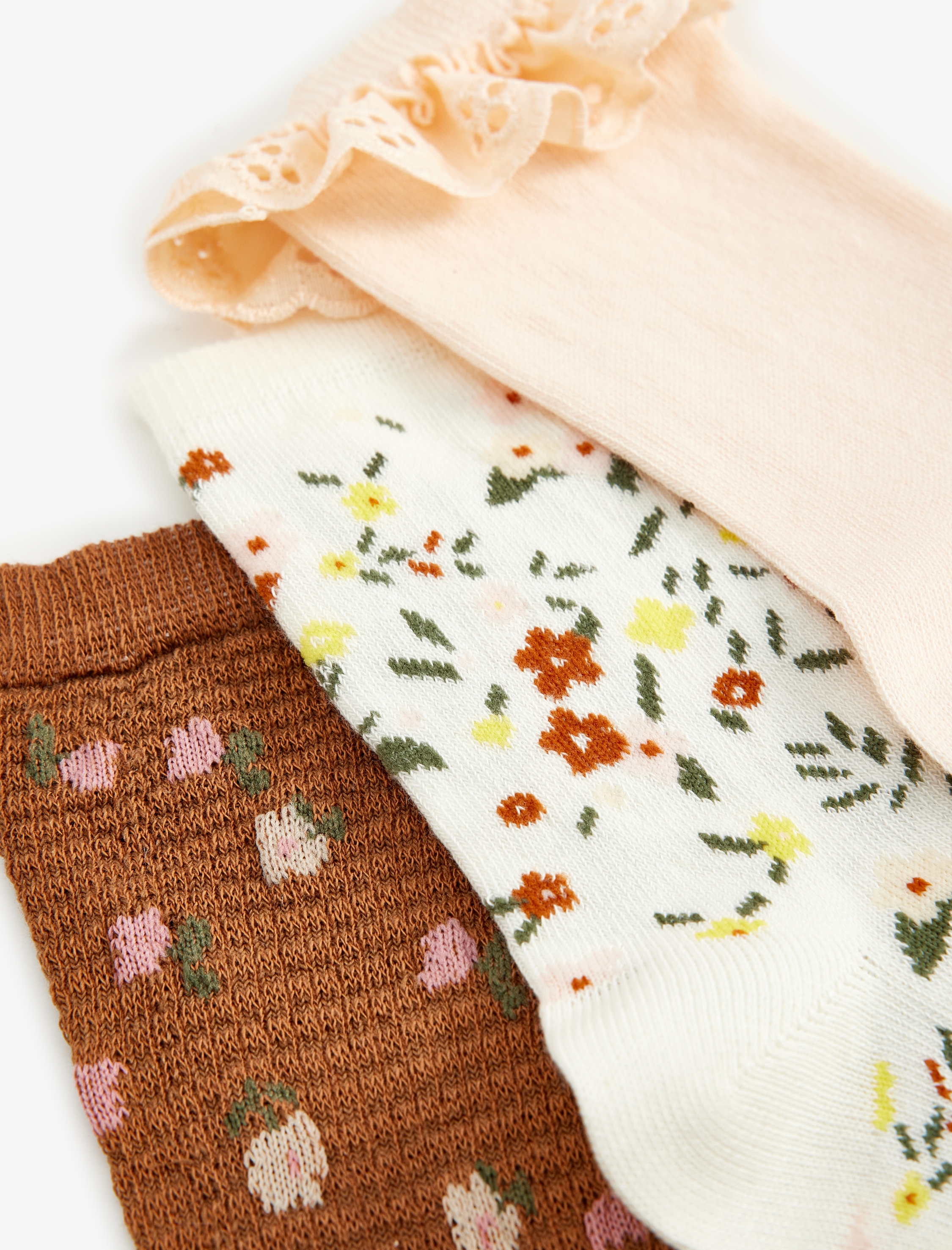  Kız Çocuk 3'lü Çiçekli Soket Çorap Seti