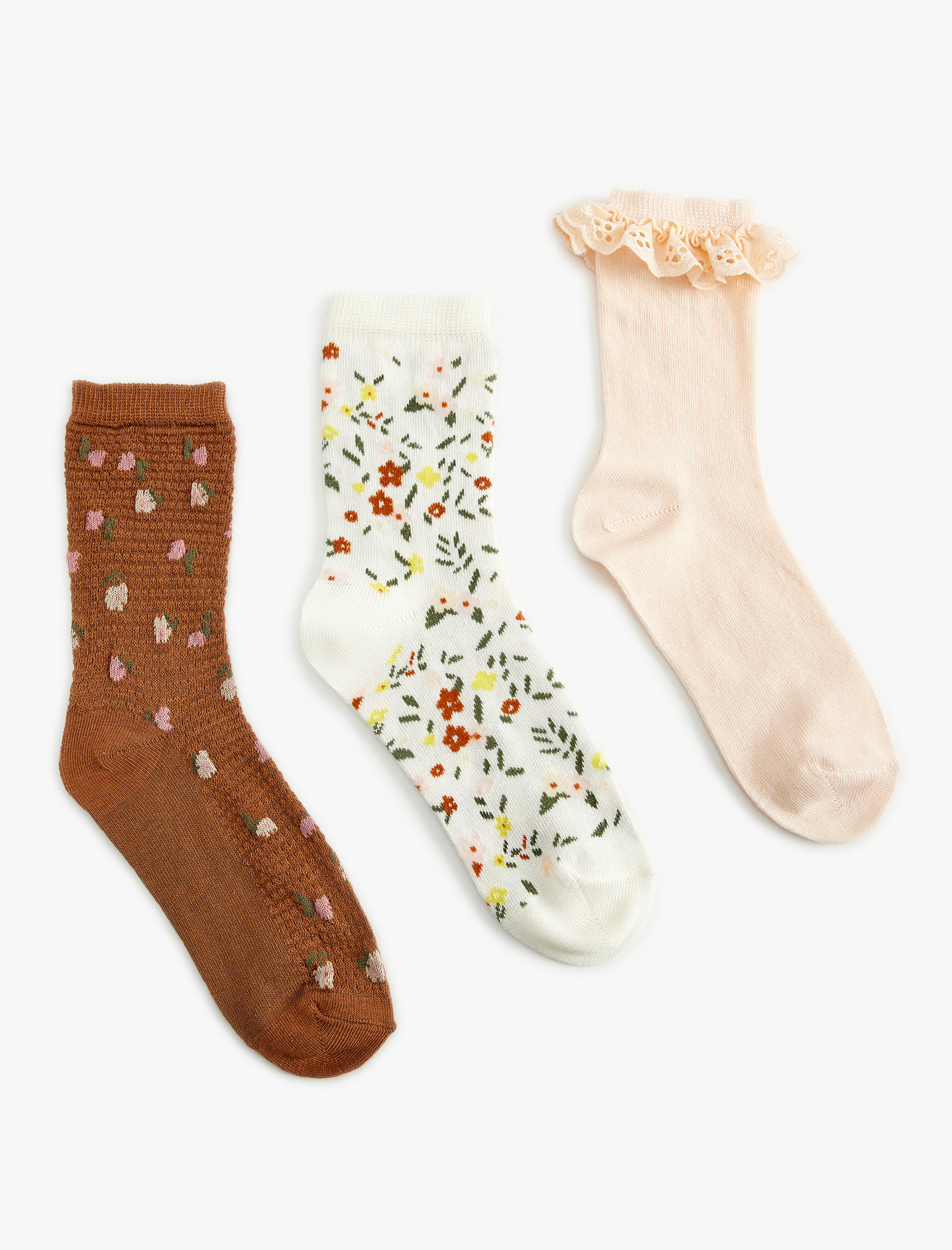  Kız Çocuk 3'lü Çiçekli Soket Çorap Seti