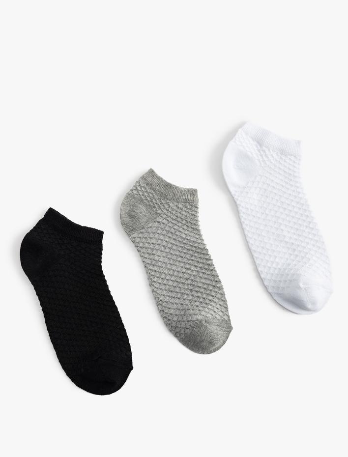 Kadın 3'lü Patik Çorap Seti Çok Renkli Dokulu