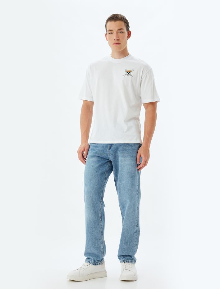  Oversize Bisiklet Yaka Kısa Kollu Pamuklu Lisanslı One Piece Tişört