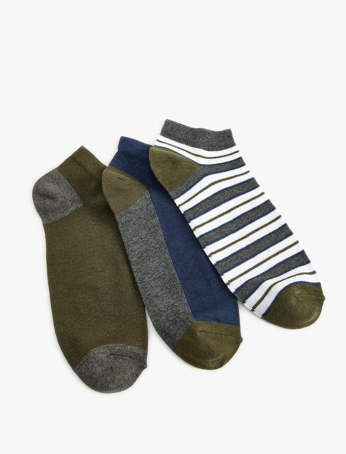 Erkek Patik Çorap Seti 3'lü Renk Kontrastlı Pamuk Karışımlı