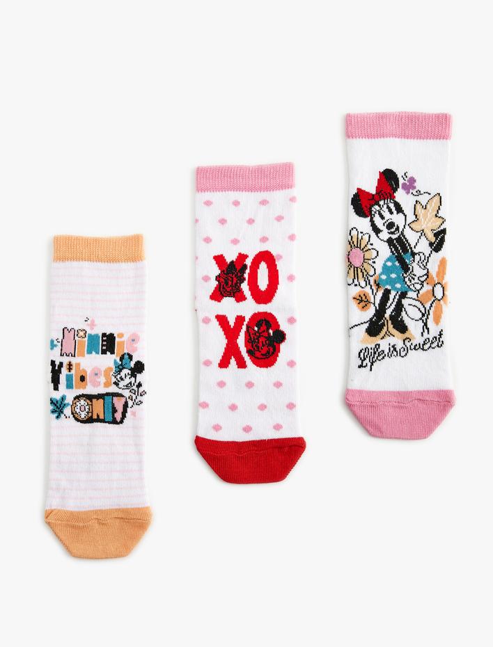 Kız Çocuk 3'lü Çorap Seti Minnie Mouse Baskılı Lisanslı