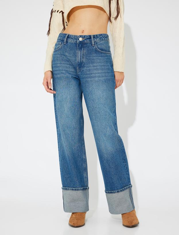 Koton X Zeynep Bastık - Katlama Paça Detaylı Düz Paça Kot Pantolon - Longer Straight Jeans_2