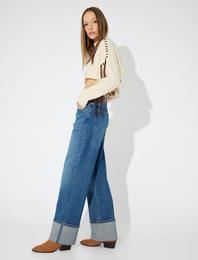 Koton X Zeynep Bastık - Katlama Paça Detaylı Düz Paça Kot Pantolon - Longer Straight Jeans