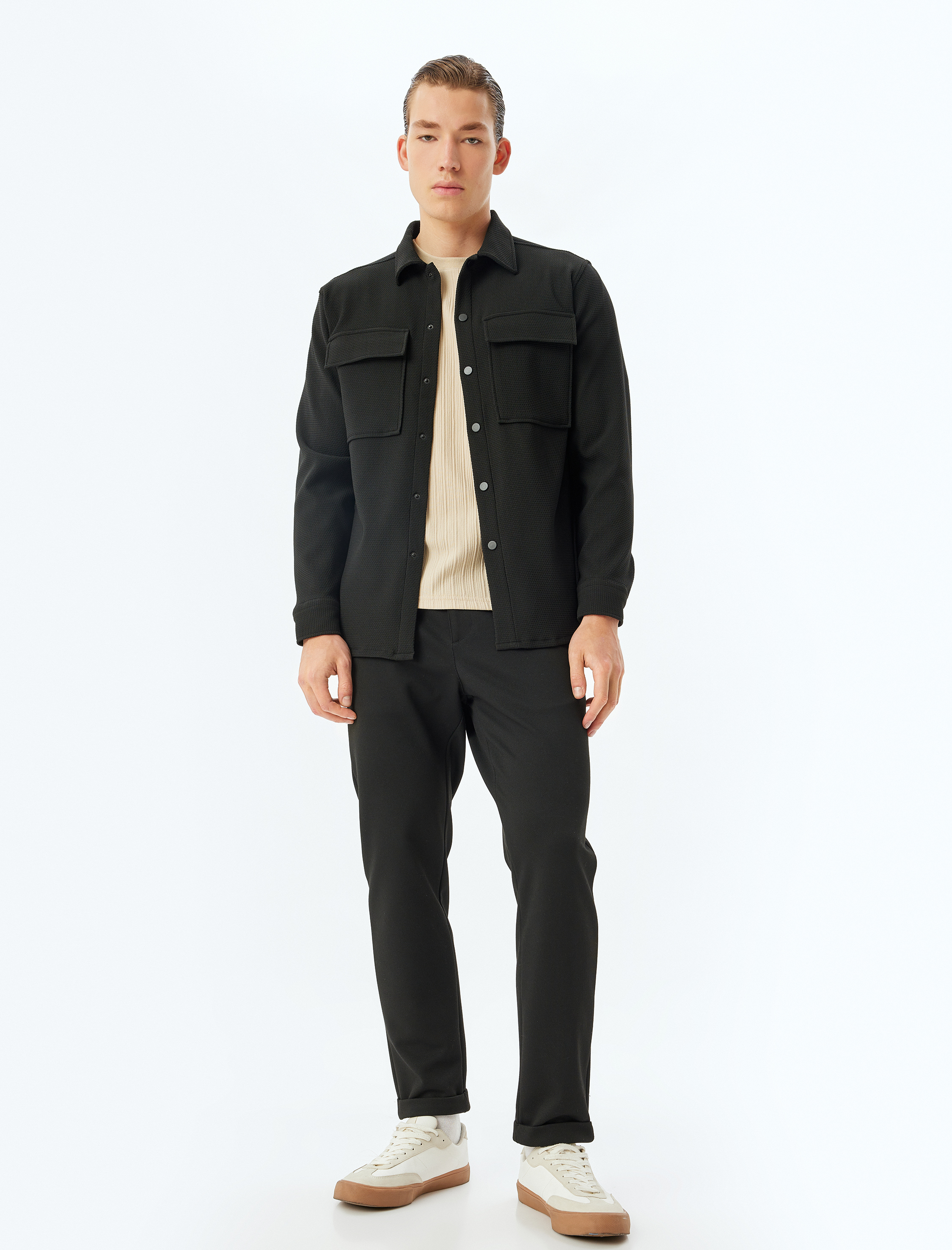 Waffle Kumaş Çıtçıtlı Kapaklı Cep Detaylı Gömlek Ceket