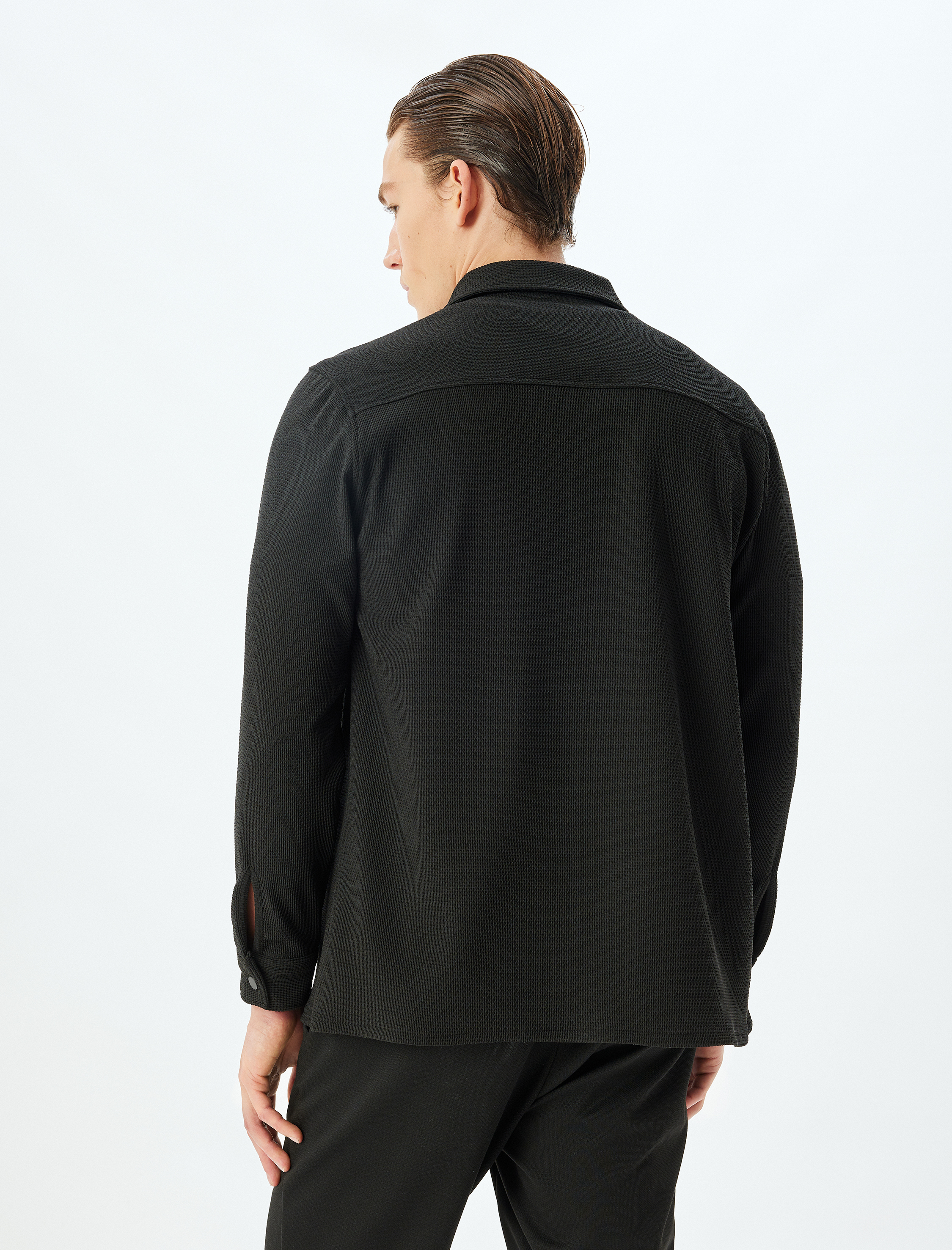 Waffle Kumaş Çıtçıtlı Kapaklı Cep Detaylı Gömlek Ceket