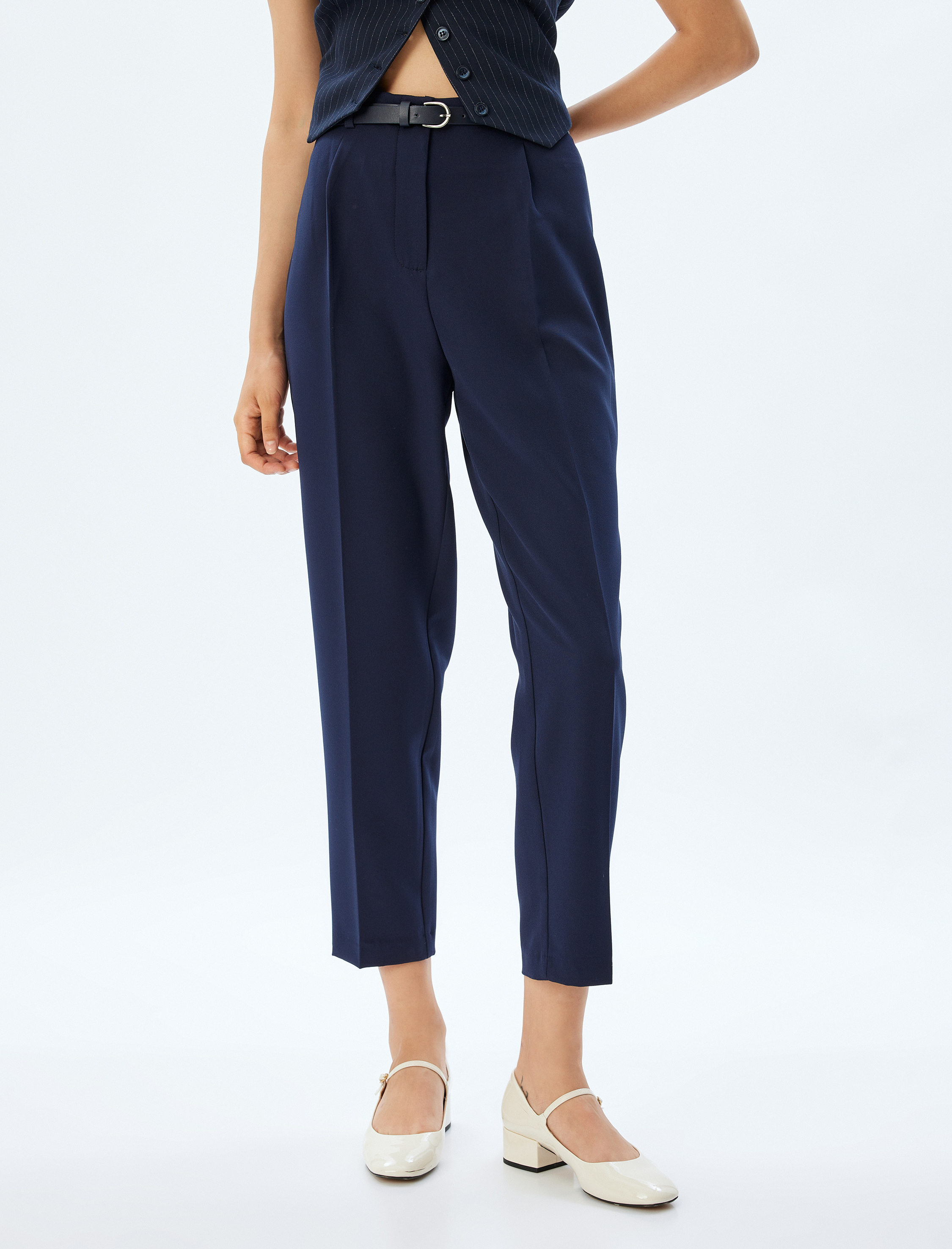 Kısa Paça Havuç Kesim Pantolon Yüksek Bel Slim Fit